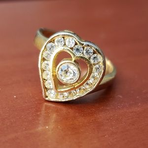 rhinestone crystal heart gold ring